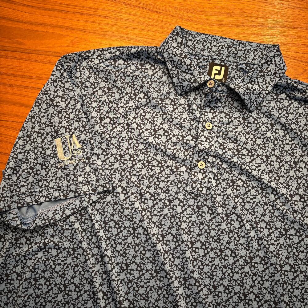 FootJoy Men's Blue Black Floral Short Sleeve Performance Golf Polo Shirt XL